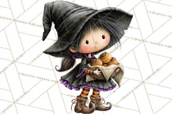 Sweet Little Witches PNG, Cute Halloween Witch Clip Art Product Image 4