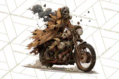 Heavy Metal Skeleton Biker Clipart, Halloween Motorcycles Product Image 4