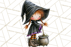 Sweet Little Witches PNG, Cute Halloween Witch Clip Art Product Image 5
