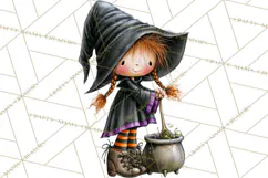 Sweet Little Witches PNG, Cute Halloween Witch Clip Art Product Image 5