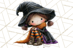 Sweet Little Witches PNG, Cute Halloween Witch Clip Art Product Image 4