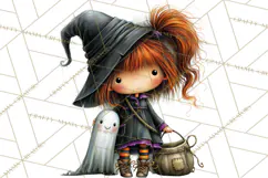 Sweet Little Witches PNG, Cute Halloween Witch Clip Art Product Image 5
