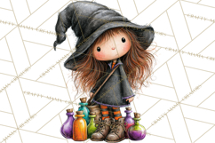 Sweet Little Witches PNG, Cute Halloween Witch Clip Art Product Image 3