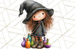 Sweet Little Witches PNG, Cute Halloween Witch Clip Art Product Image 3