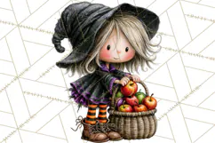 Sweet Little Witches PNG, Cute Halloween Witch Clip Art Product Image 5