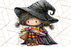 Sweet Little Witches PNG, Cute Halloween Witch Clip Art Product Image 2