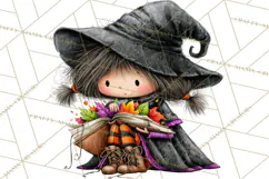Sweet Little Witches PNG, Cute Halloween Witch Clip Art Product Image 2