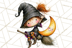 Sweet Little Witches PNG, Cute Halloween Witch Clip Art Product Image 4
