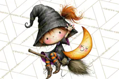 Sweet Little Witches PNG, Cute Halloween Witch Clip Art Product Image 4