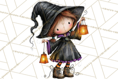 Sweet Little Witches PNG, Cute Halloween Witch Clip Art Product Image 3