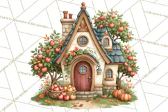 Autumn Village Clipart PNG, Cozy Fall Cottage Town Product Image 4