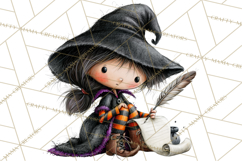 Sweet Little Witches PNG, Cute Halloween Witch Clip Art Product Image 5
