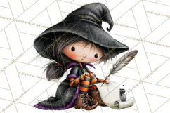 Sweet Little Witches PNG, Cute Halloween Witch Clip Art Product Image 5