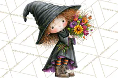 Sweet Little Witches PNG, Cute Halloween Witch Clip Art Product Image 2