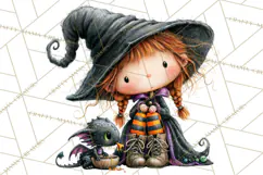 Sweet Little Witches PNG, Cute Halloween Witch Clip Art Product Image 4