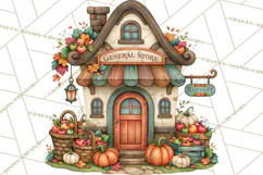 Autumn Village Clipart PNG, Cozy Fall Cottage Town Product Image 4