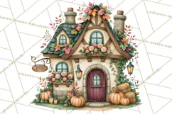 Autumn Village Clipart PNG, Cozy Fall Cottage Town Product Image 2