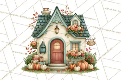 Autumn Village Clipart PNG, Cozy Fall Cottage Town Product Image 3