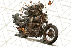 Heavy Metal Skeleton Biker Clipart, Halloween Motorcycles Product Image 5