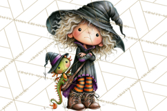 Sweet Little Witches PNG, Cute Halloween Witch Clip Art Product Image 5