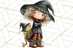Sweet Little Witches PNG, Cute Halloween Witch Clip Art Product Image 5