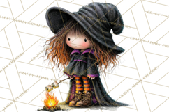 Sweet Little Witches PNG, Cute Halloween Witch Clip Art Product Image 5