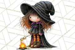 Sweet Little Witches PNG, Cute Halloween Witch Clip Art Product Image 5