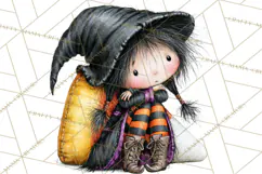 Sweet Little Witches PNG, Cute Halloween Witch Clip Art Product Image 3