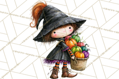 Sweet Little Witches PNG, Cute Halloween Witch Clip Art Product Image 5