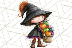 Sweet Little Witches PNG, Cute Halloween Witch Clip Art Product Image 5