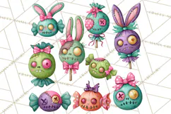 Cute Zombie Bunnies PNG Clipart, Halloween Animals Product Image 3