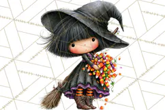 Sweet Little Witches PNG, Cute Halloween Witch Clip Art Product Image 3