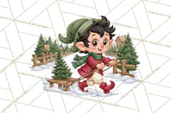 Christmas Tree Farm PNG Clipart, Santa & Elf Characters Product Image 3