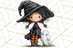 Sweet Little Witches PNG, Cute Halloween Witch Clip Art Product Image 4