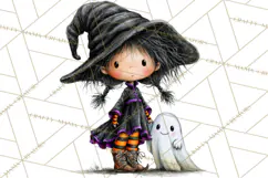 Sweet Little Witches PNG, Cute Halloween Witch Clip Art Product Image 4
