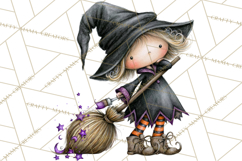 Sweet Little Witches PNG, Cute Halloween Witch Clip Art Product Image 5