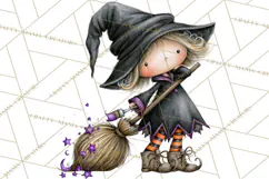 Sweet Little Witches PNG, Cute Halloween Witch Clip Art Product Image 5