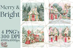 Merry And Bright Christmas Watercolor PNG Product Image 1