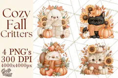 Fall Animals Clipart PNG, Autumn Floral Designs Product Image 1