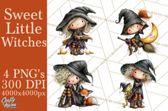 Sweet Little Witches PNG, Cute Halloween Witch Clip Art Product Image 1