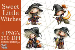 Sweet Little Witches PNG, Cute Halloween Witch Clip Art Product Image 1