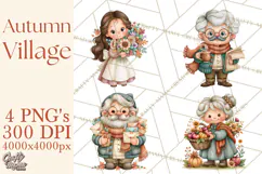 Autumn Village Clipart PNG, Cozy Fall Cottage Town Product Image 1