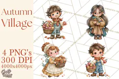 Autumn Village Clipart PNG, Cozy Fall Cottage Town Product Image 1