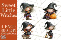 Sweet Little Witches PNG, Cute Halloween Witch Clip Art Product Image 1