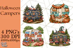 Halloween Camper Clipart PNG Vintage Camping Designs Product Image 1