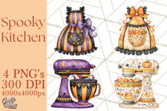 Bright Halloween Kitchen Clipart PNG, Spooky Aprons Mixers Product Image 1