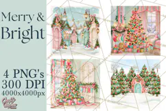 Merry And Bright Christmas Watercolor PNG Product Image 1