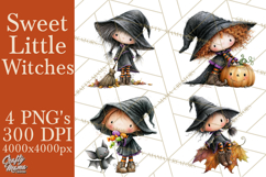 Sweet Little Witches PNG, Cute Halloween Witch Clip Art Product Image 1