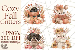 Fall Animals Clipart PNG, Autumn Floral Designs Product Image 1