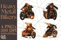 Heavy Metal Skeleton Biker Clipart, Halloween Motorcycles Product Image 1